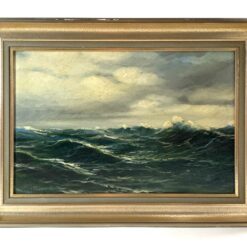 Ant kartono aliejiniais dažais tapytas jūros peizažas mediniame rėme 4×52,5×38 cm