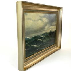 Ant kartono aliejiniais dažais tapytas jūros peizažas mediniame rėme 4×52,5×38 cm